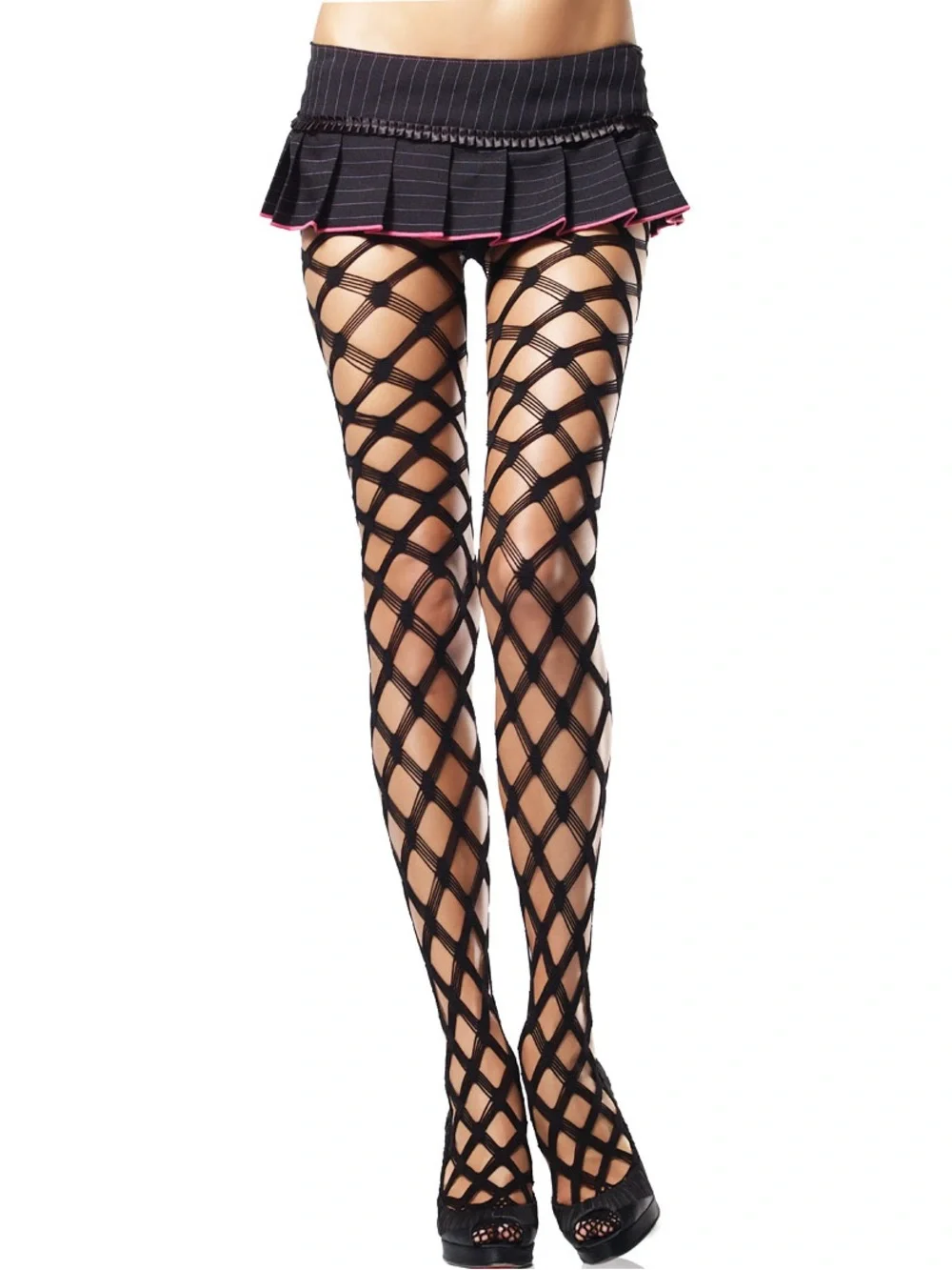 Brand New-Leg Avenue Black Lattice Crisscross Fishnet Tights